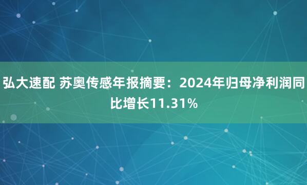 弘大速配 苏奥传感年报摘要：2024年归母净利润同比增长11.31%