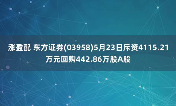 涨盈配 东方证券(03958)5月23日斥资4115.21万元回购442.86万股A股