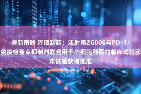 睿新策略 泽璟制药：注射用ZG006与PD-1/PD-L1免疫检查点抑制剂联合用于小细胞肺癌的临床试验获得批准